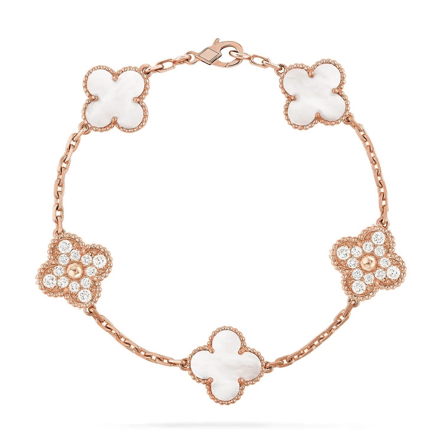 [Lumi jewelry]CLOVER WHITE PEARL MOP 5 MOTIF BRACELET COLLECTION