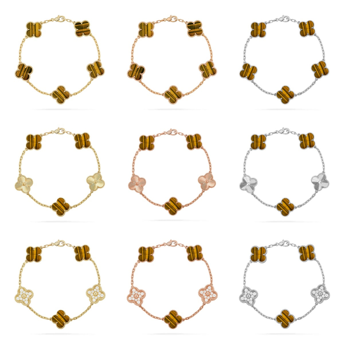 [Lumi jewelry] CLOVER 5 MOTIFS TIGER EYE BRACELET COLLECTION