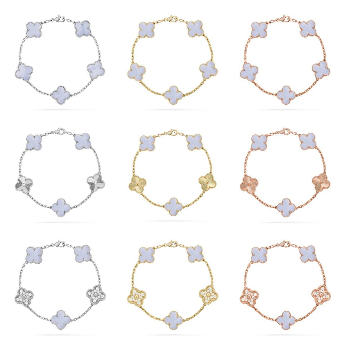 [Lumi jewelry] CLOVER 5 MOTIF PURPLE CHALCEDONY BRACELET COLLECTION