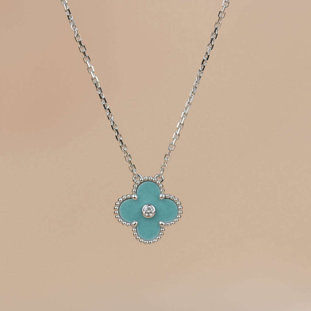 LumiClover 15mm Diamant-SVres Porzellan-Halskette Silber