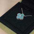 LumiClover 15mm Diamant-SVres Porzellan-Halskette Silber