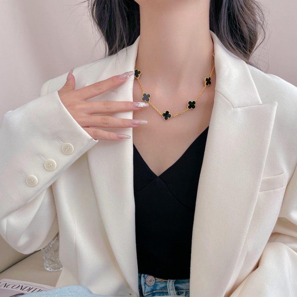 Lumi® Kleeblatt-Halskette mit 10 Motiven aus Onyx
