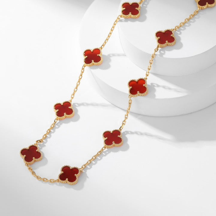 Lumi® Kleeblatt-Halskette mit 10 Motiven aus Karneol