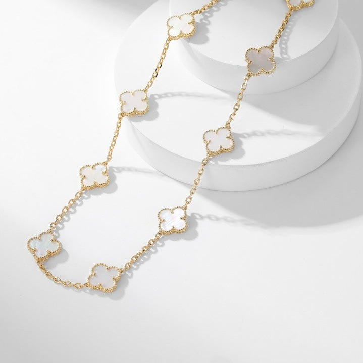 Lumi® Kleeblatt-Halskette mit 10 Motiven aus weißem Perlmutt