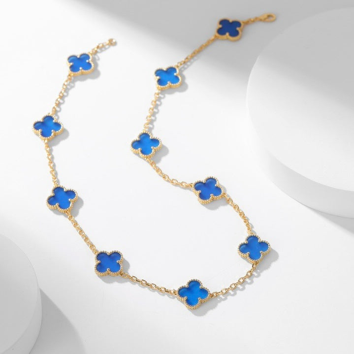 Lumi® Kleeblatt-Halskette mit 10 Motiven aus blauem Achat