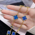 Lumi® Kleeblatt-Halskette mit 10 Motiven aus blauem Achat