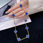 Lumi® Kleeblatt-Halskette mit 10 Motiven aus blauem Achat