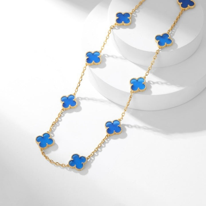 Lumi® Kleeblatt-Halskette mit 10 Motiven aus blauem Achat