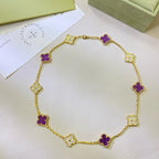 Lumi® Kleeblatt-Halskette mit 10 Motiven, lila-violett, mit Diamanten