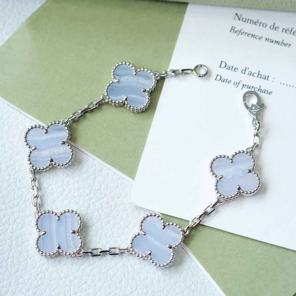 [Lumi jewelry] CLOVER 5 MOTIF PURPLE CHALCEDONY BRACELET COLLECTION