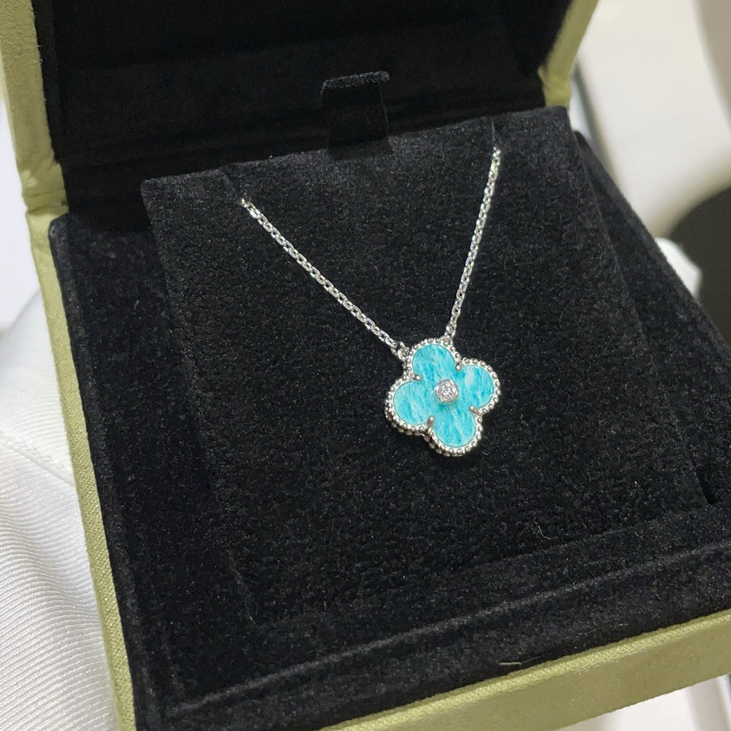 LumiClover 15mm Diamant-SVres Porzellan-Halskette Silber