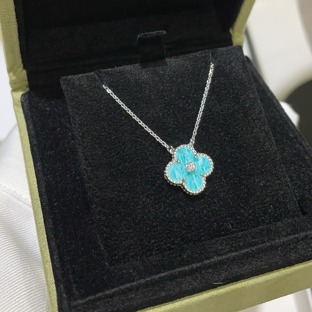 LumiClover 15mm Diamant-SVres Porzellan-Halskette Silber