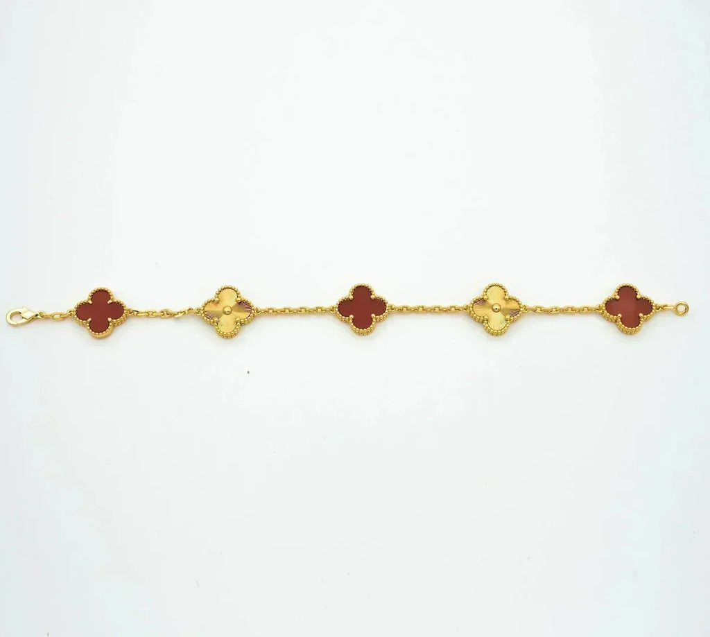 [Lumi jewelry] CLOVER 5 MOTIF RED CORNELIAN BRACELET COLLECTION