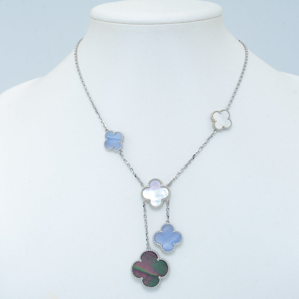 Lumi® Kleeblatt-Halskette aus Chalcedon, silber, 6 Motive 