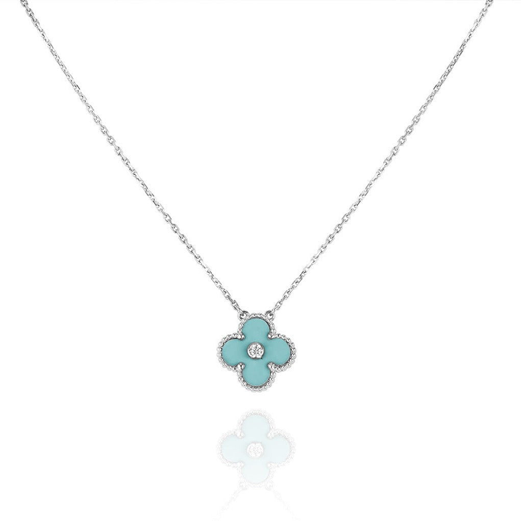 LumiClover 1 Diamant-Halskette aus hellblauem Silber