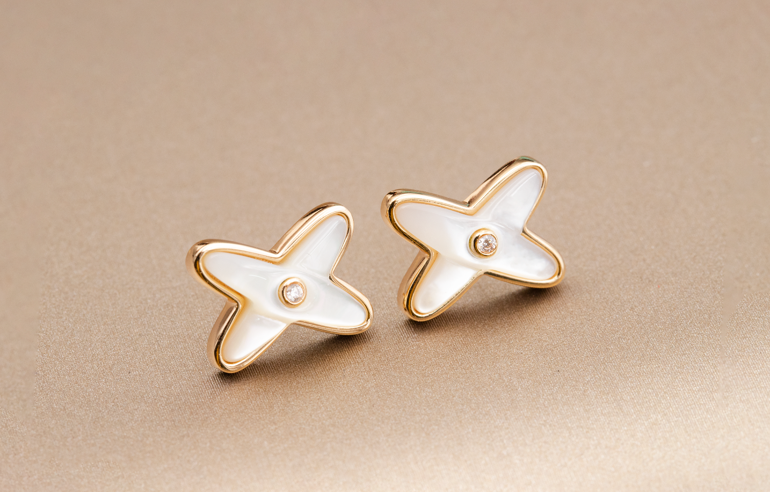¡®Lumi¡¯JEUX DE WHITE MOP PINK GOLD DIAMOND EARRINGS