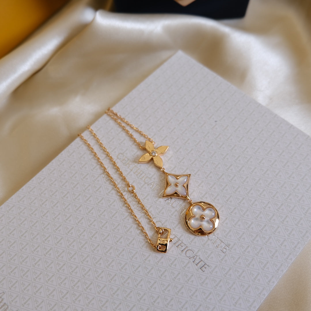 ¡®Lumi¡¯COLOR BLOSSOM LARIAT NECKLACE PINK GOLD WHITE MOTHER PEARL AND DIAMOND