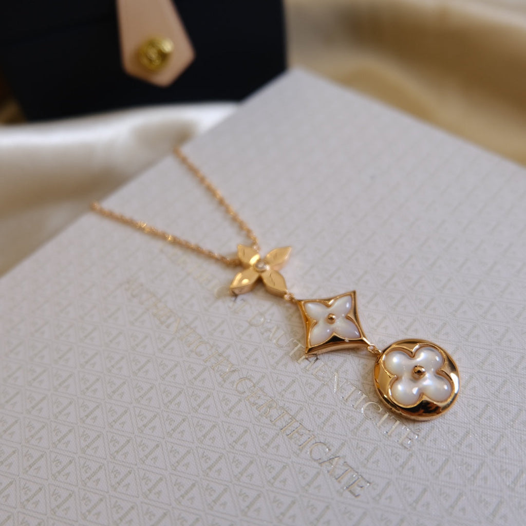 Lumi® COLOR BLOSSOM LARIAT-HALSKETTE, ROSA GOLD, WEISSES PERLMUTT UND DIAMANT