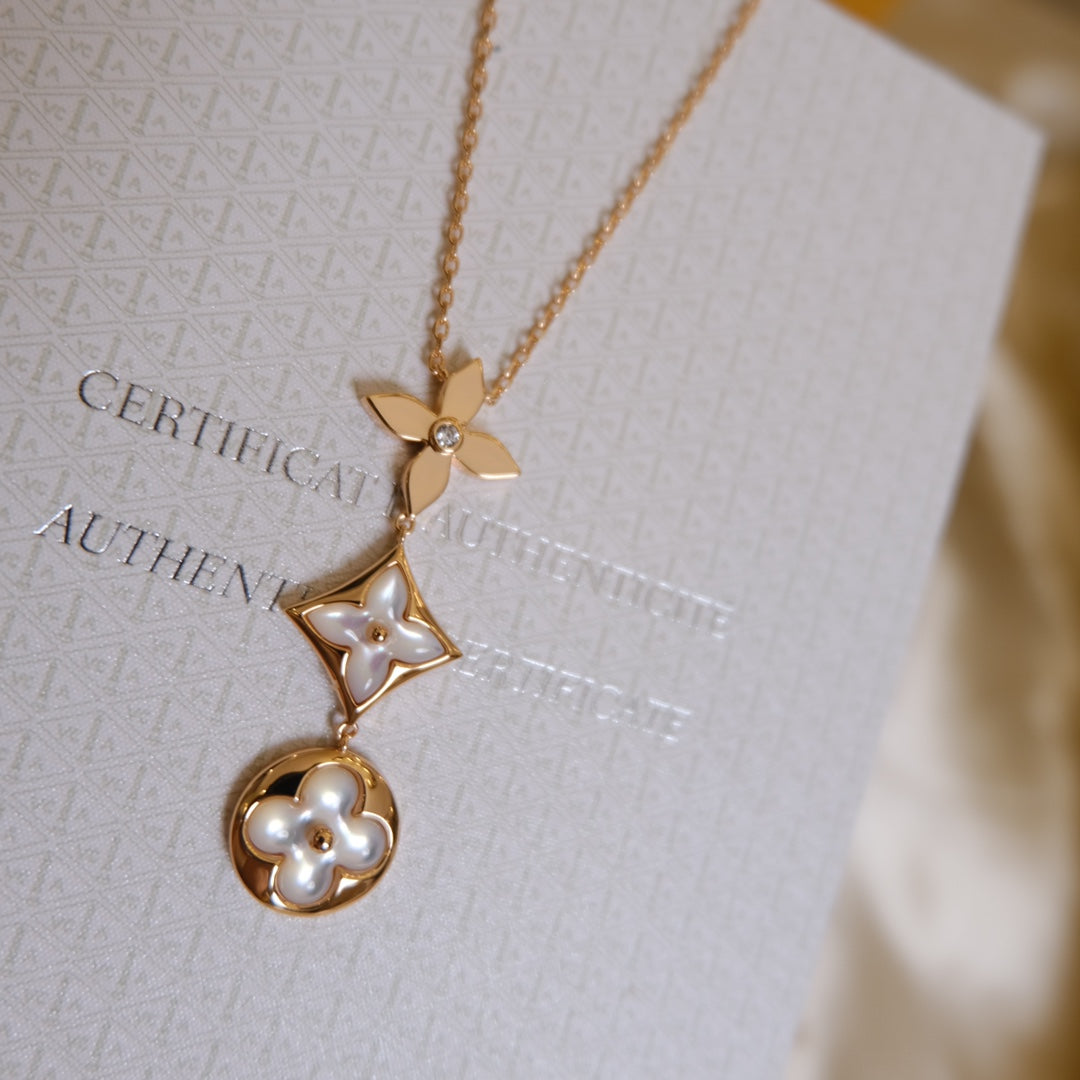 Lumi® COLOR BLOSSOM LARIAT-HALSKETTE, ROSA GOLD, WEISSES PERLMUTT UND DIAMANT