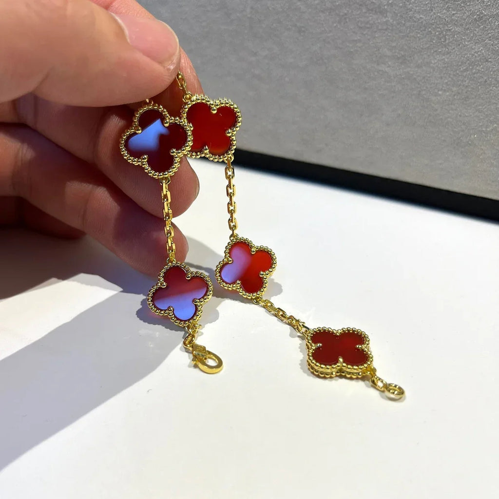 [Lumi jewelry] CLOVER 5 MOTIF RED CORNELIAN BRACELET COLLECTION