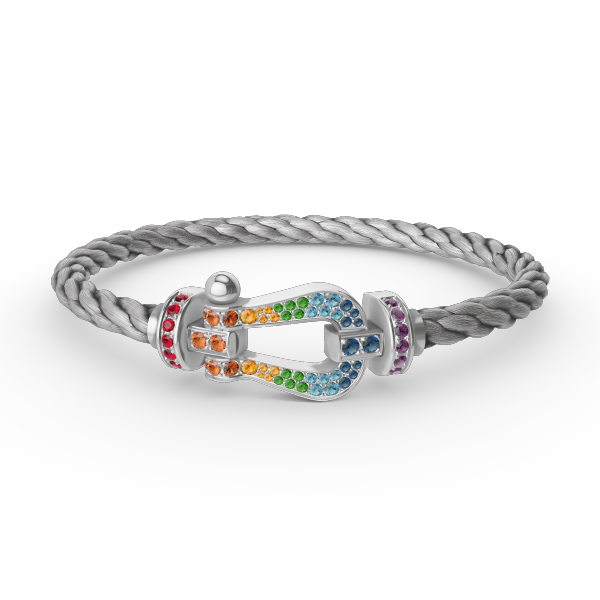 Lumi® FORC Großes Hufeisen-Armband mit farbigen Diamanten, Silber