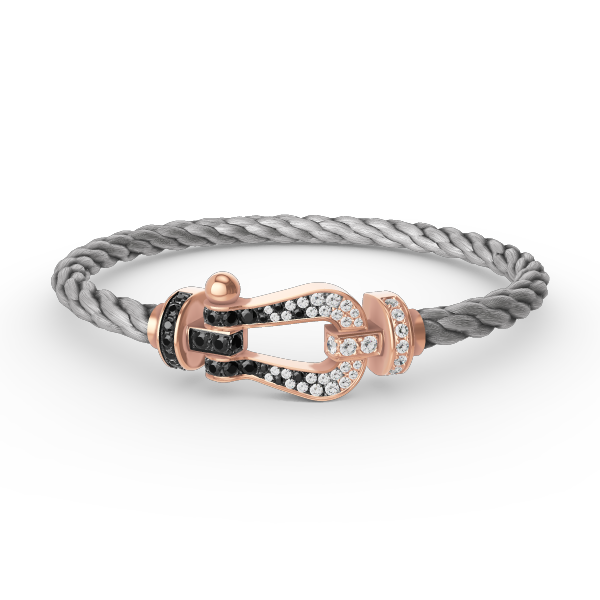 Lumi® FORCE Großes Hufeisen-Armband, schwarz-weiß, Diamanten, Roségold