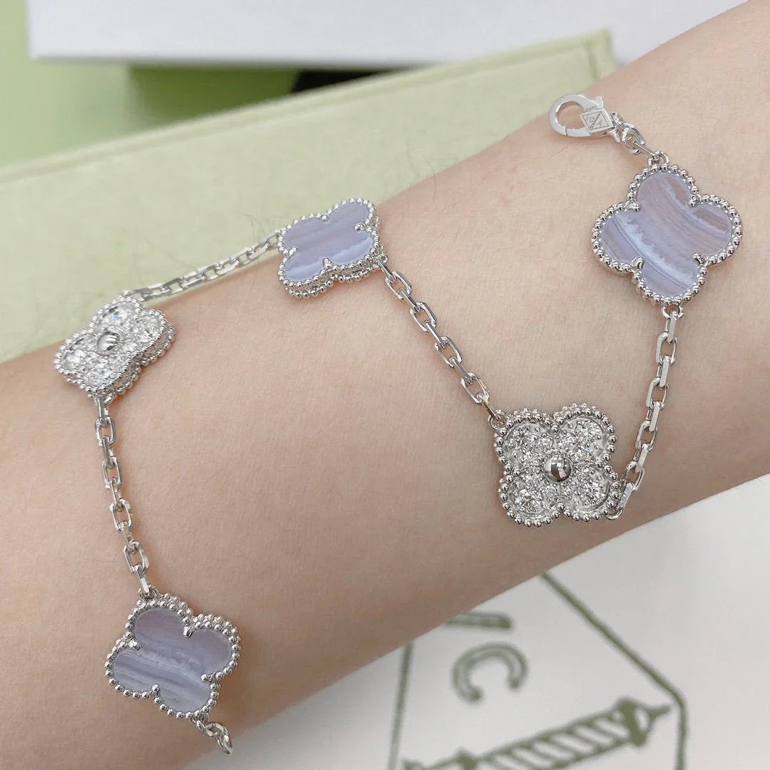 [Lumi jewelry] CLOVER 5 MOTIF PURPLE CHALCEDONY BRACELET COLLECTION