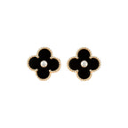 Lumi® CLOVER MEDIUM 1 MOTIFS ONYX DIAMOND EARRINGS