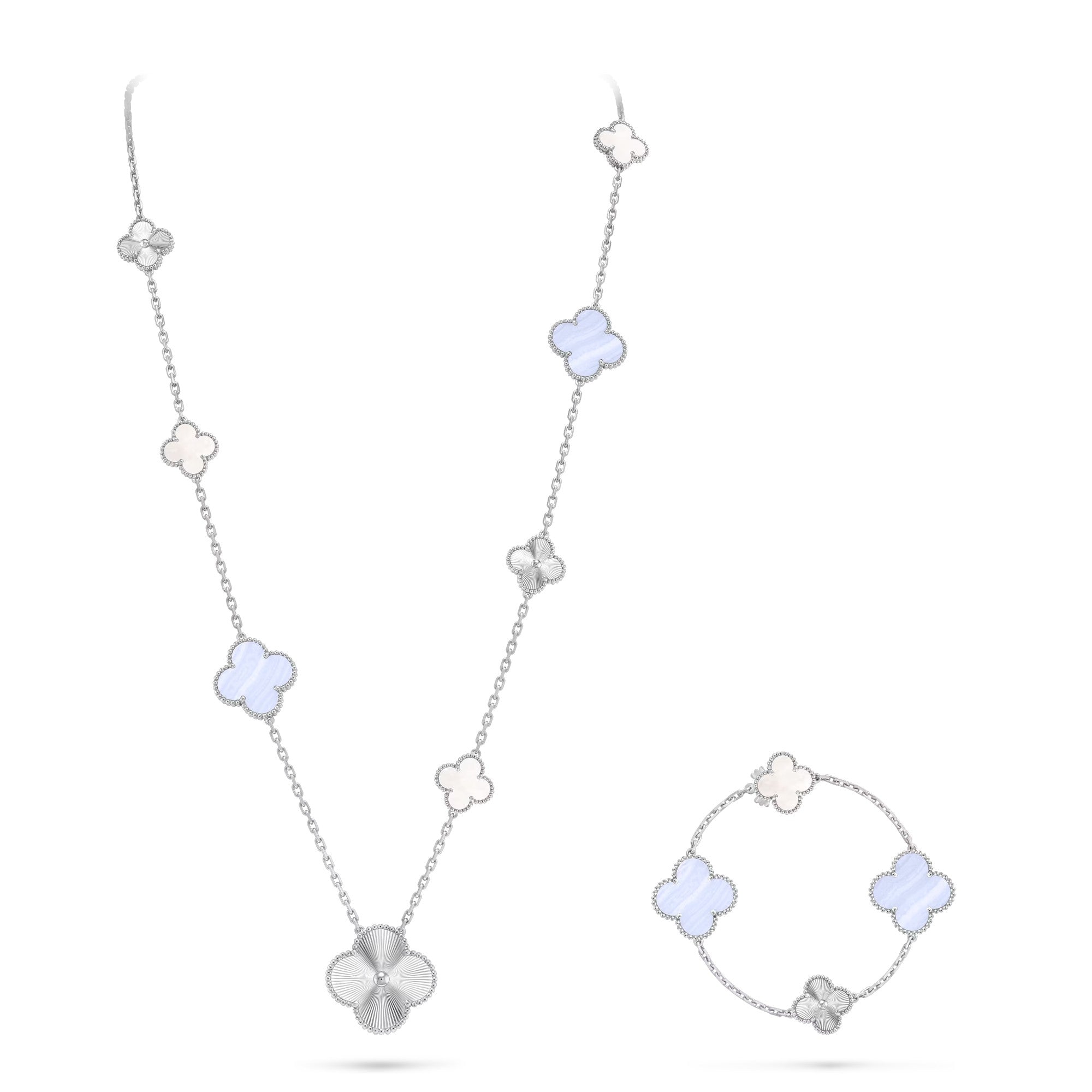 [Lumi jewelry]DETACHABLE CLOVER 15(11+4) FLOWER SILVER NECKLACE SET