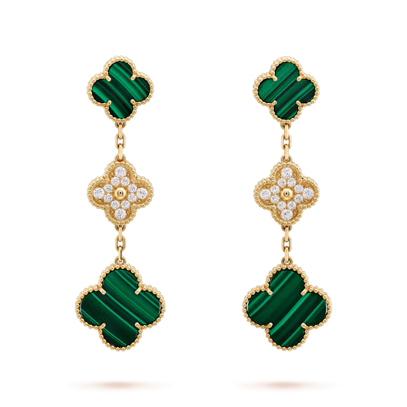 Lumi® Kleeblatt-Ohrringe, Gold, Malachit, Diamant, 3 Motive