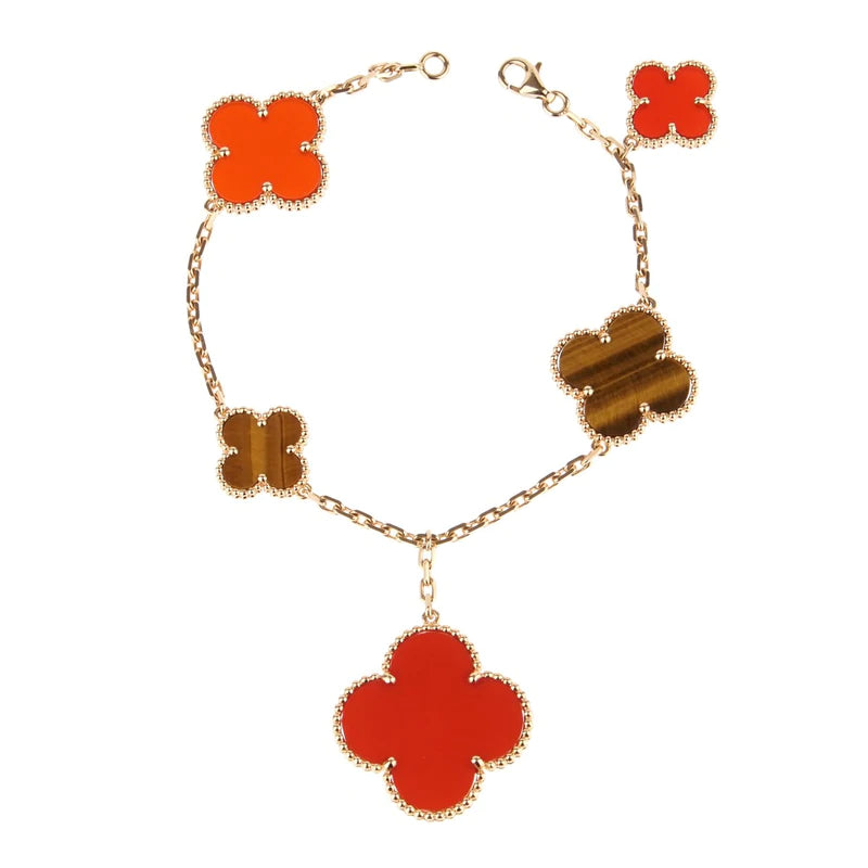 Lumi® Kleeblatt-Armband mit 5 Motiven: Karneol, Tigerauge