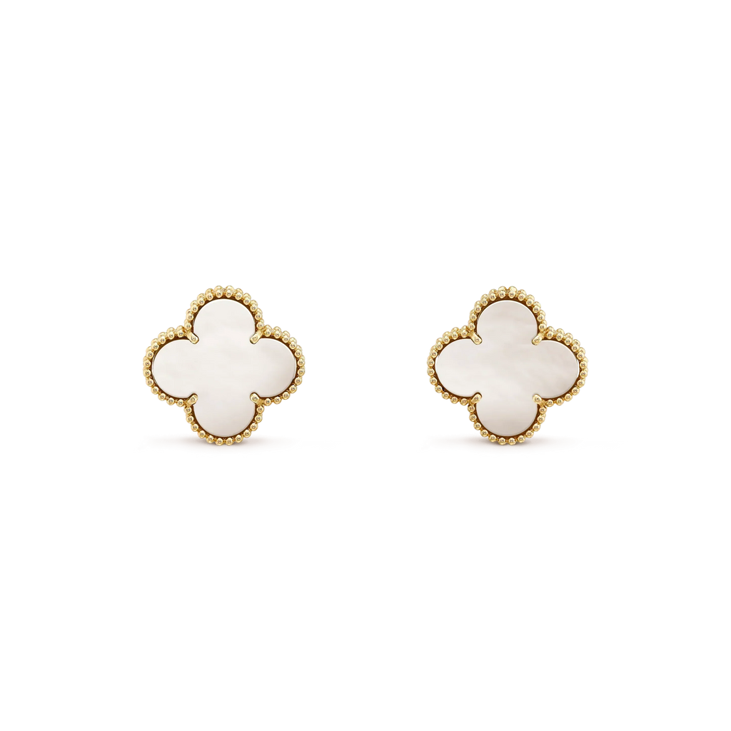 Lumi® CLOVER MEDIUM 1 MOTIFS WHITE MOP STUD EARRINGS