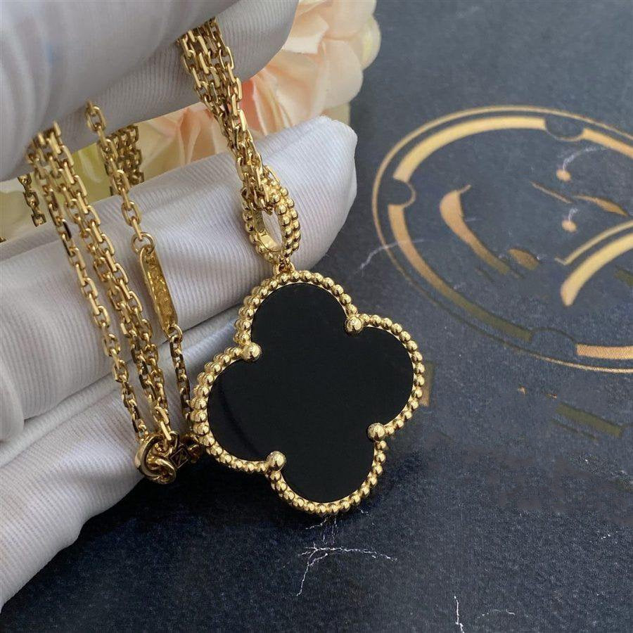 Lumi® CLOVER 25MM GOLD ONYX GROSSE KLEE-HALSKETTE