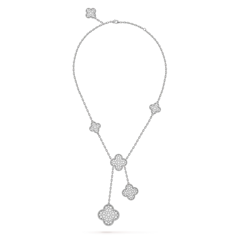 Lumi® Kleeblatt-Halskette mit 5 Motiven aus Silber und Diamanten