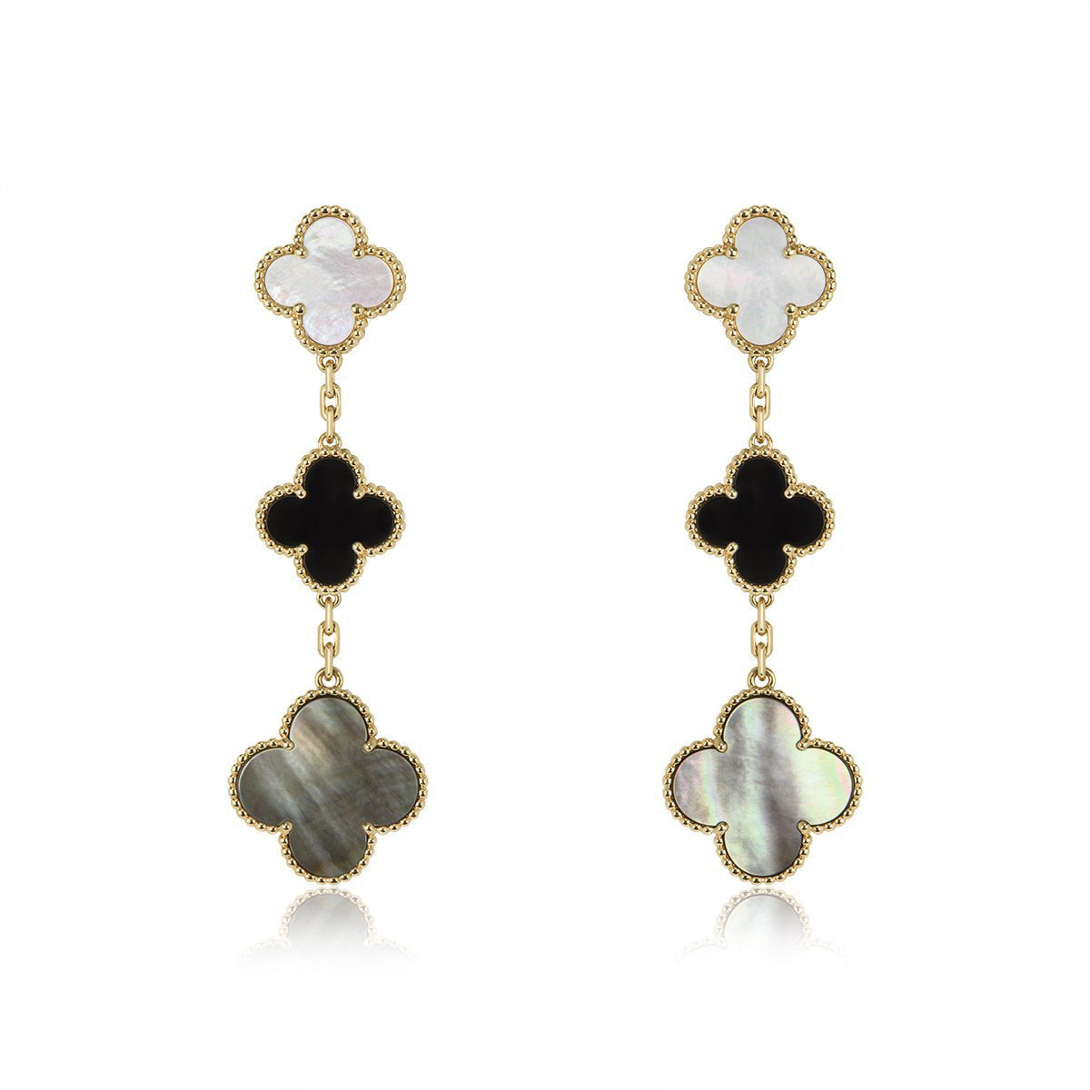 Lumi® Kleeblatt-Ohrringe Gold Onyx Perlmutt 3 Motive 
