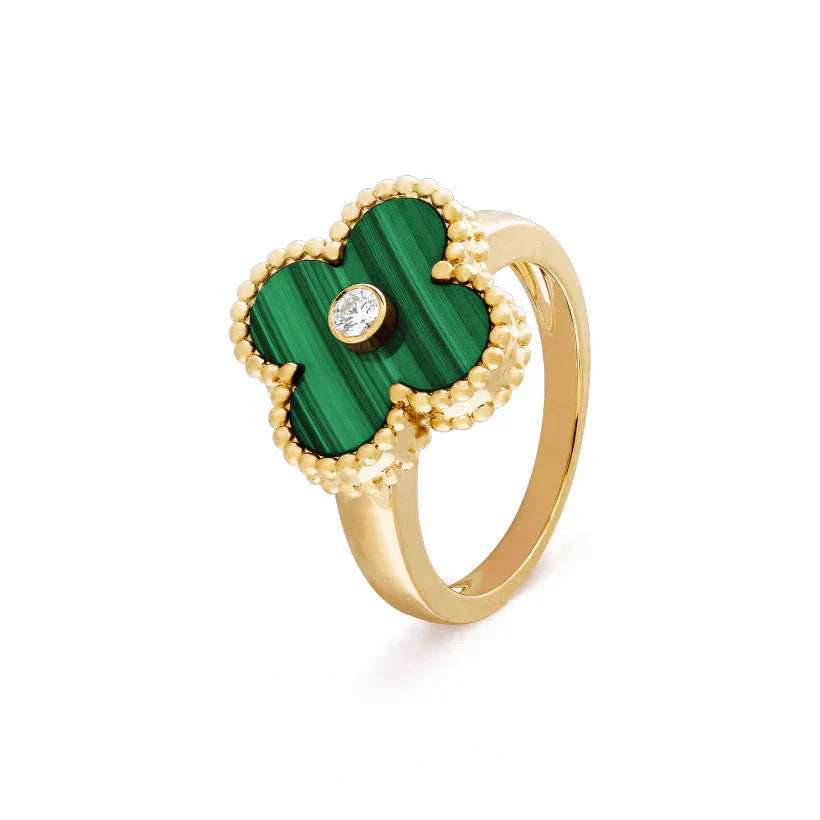 Lumi® CLOVER MALACHIT RING GOLD DIAMOND